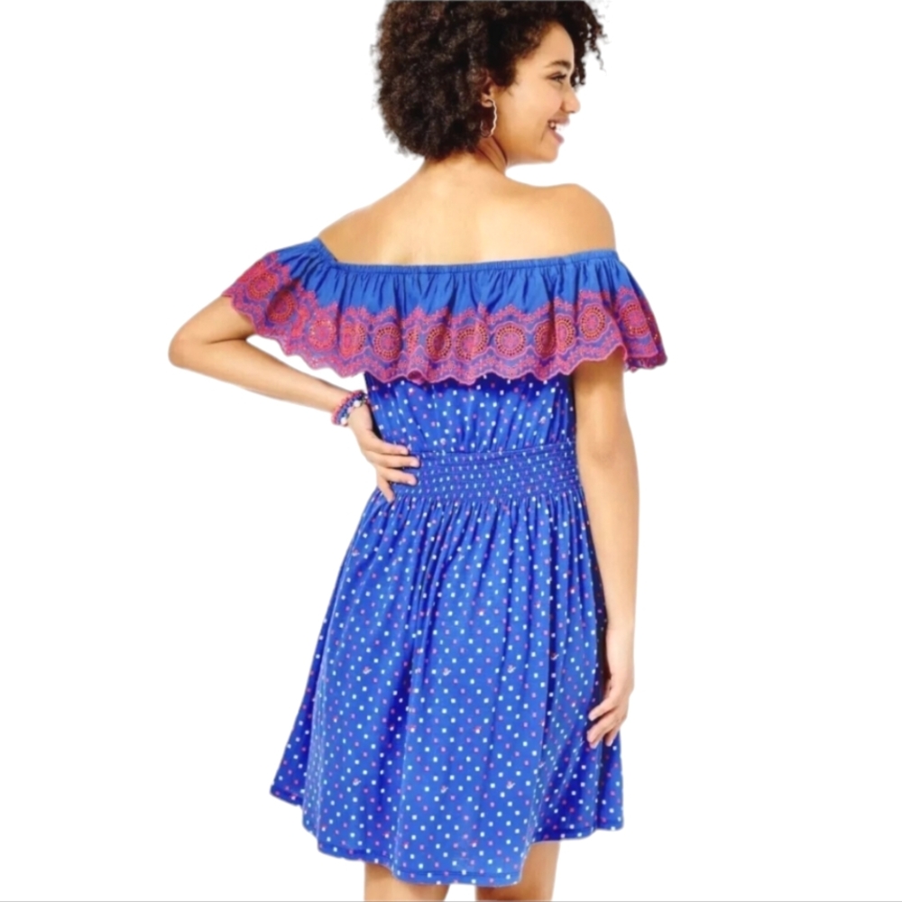 Nwot Lilly Pulitzer Kalama Off the Shoulder Blue Borealis Squared Dress - Picture 10 of 16